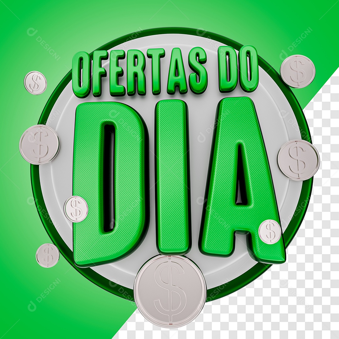Ofertas Do Dia Selo 3D Verde e Cinza para Composição PSD