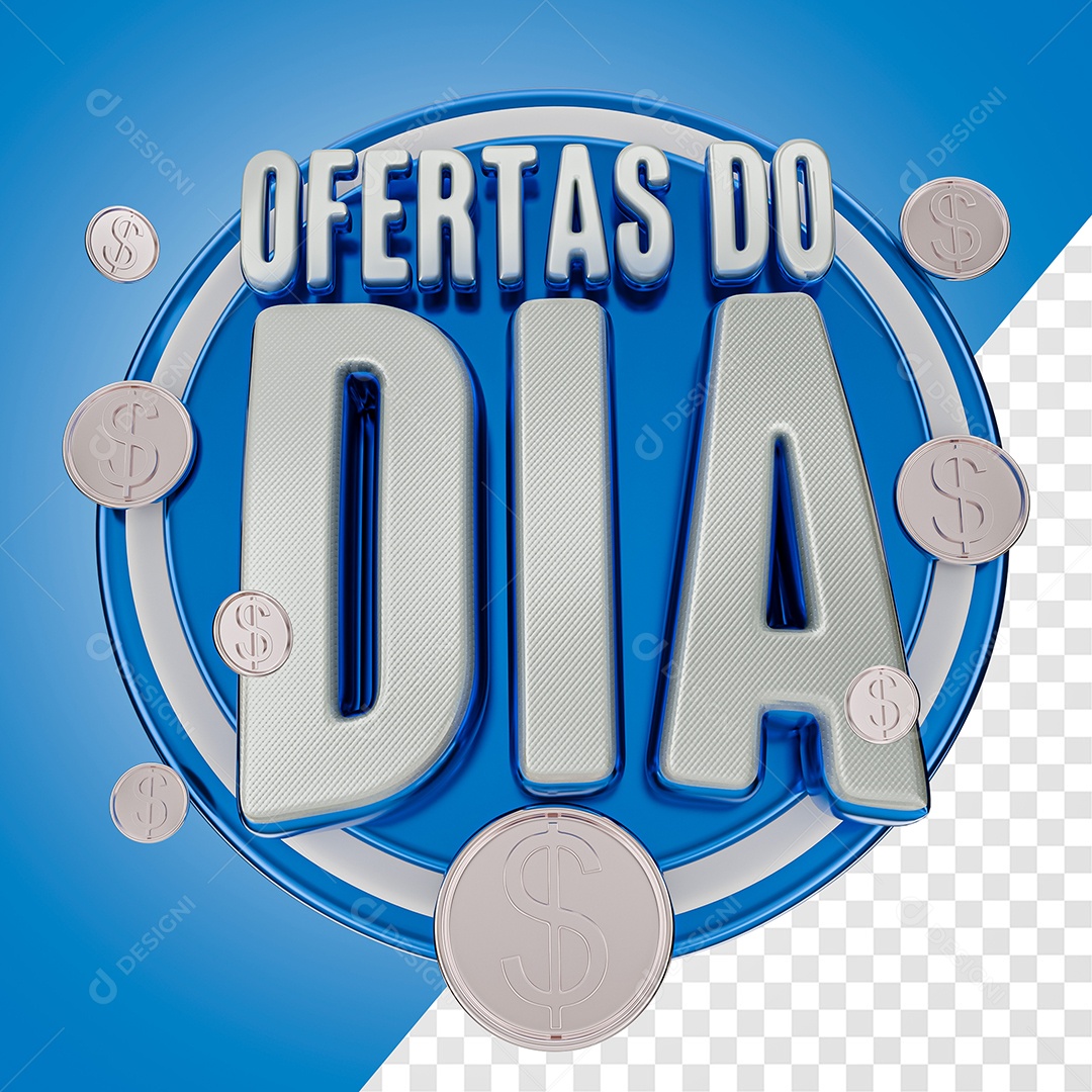 Ofertas Do Dia Selo 3D Azul e Cinza para Composição PSD