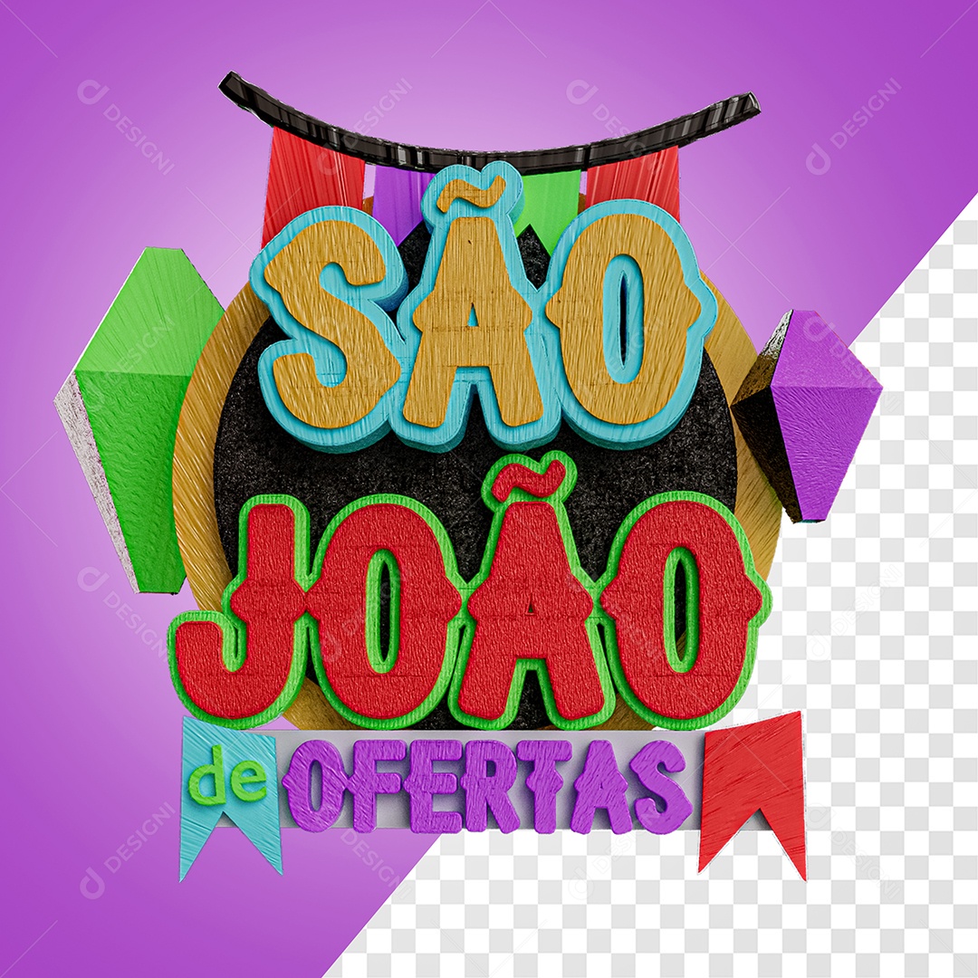 Selo 3D São João de Ofertas Colorido para Composição PSD