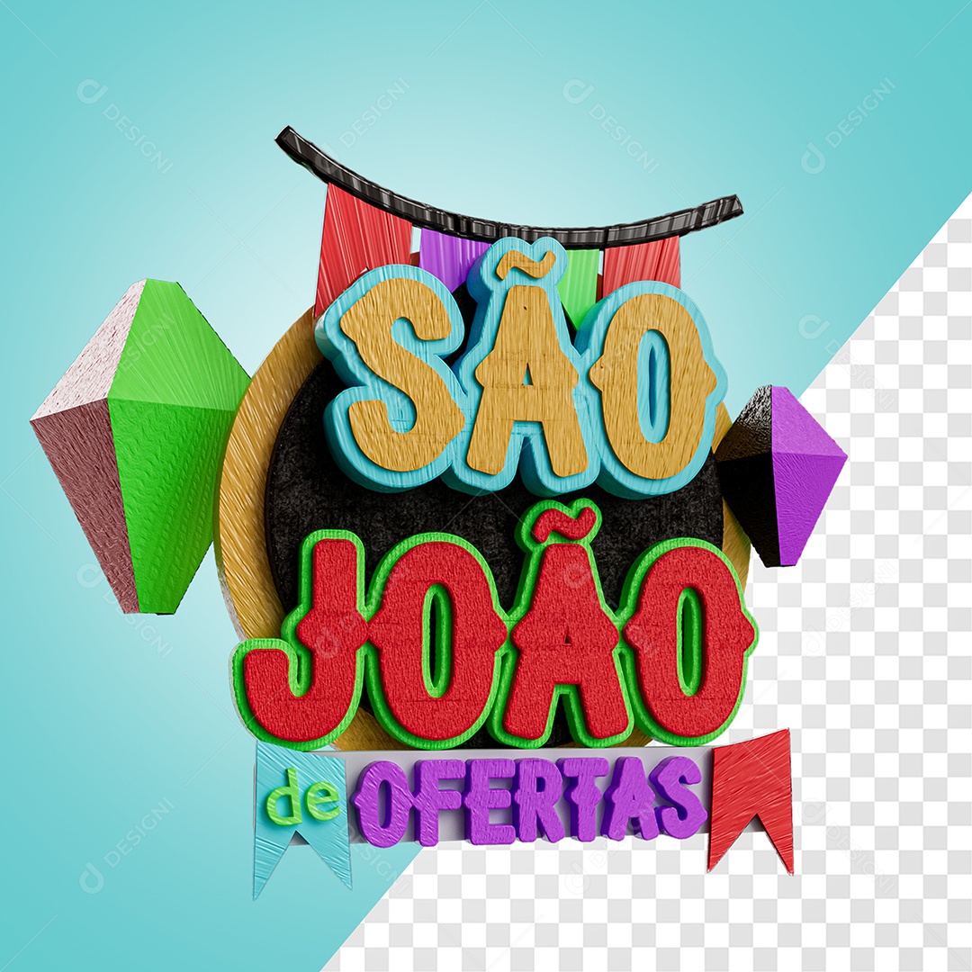 São João de Ofertas Selo 3D Colorido para Composição PSD