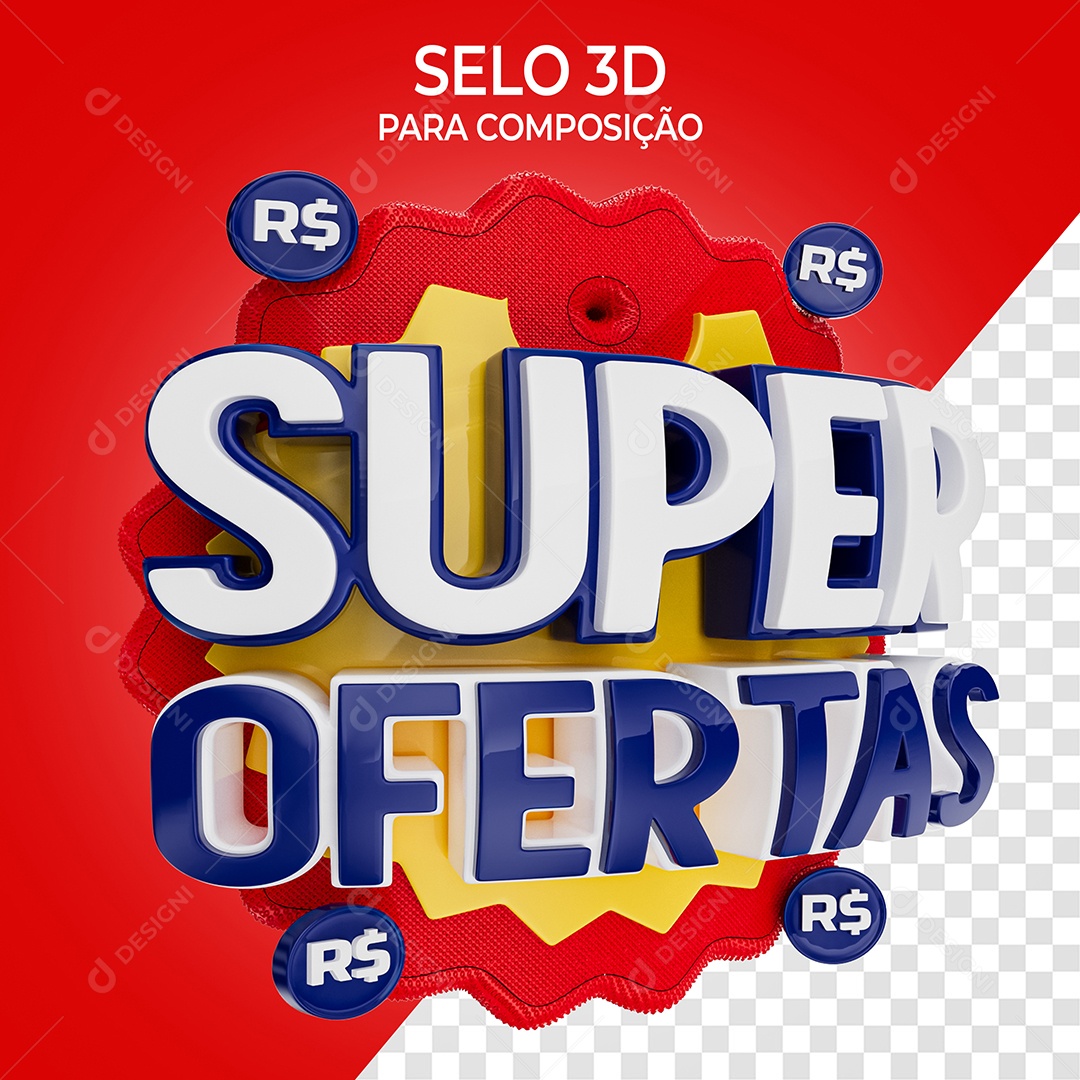Selo 3D Super Ofertas para Composição PSD