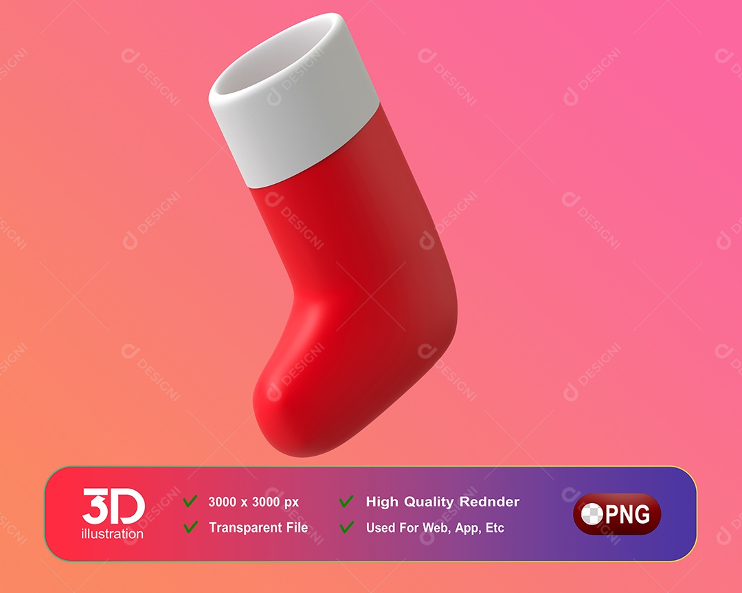 Meia de Natal Elemento 3D Para Composição PSD