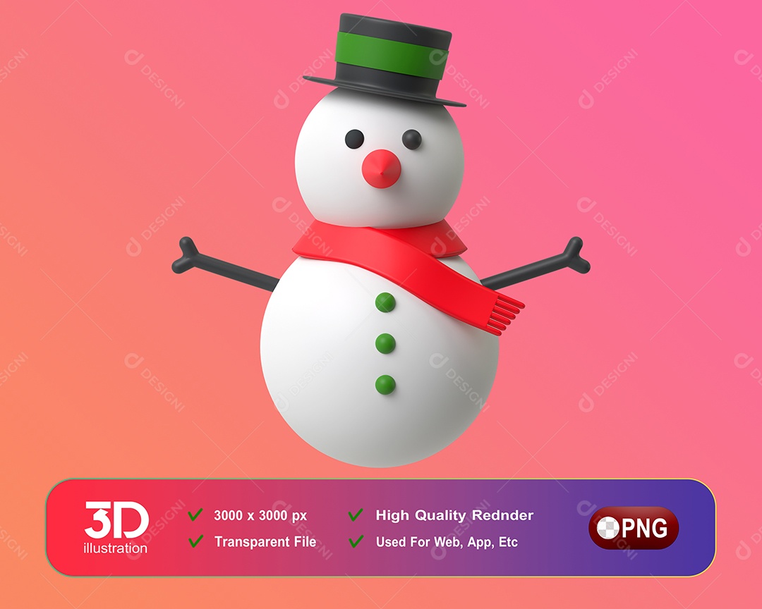 Boneco de Neve Elemento 3D Para Composição PSD