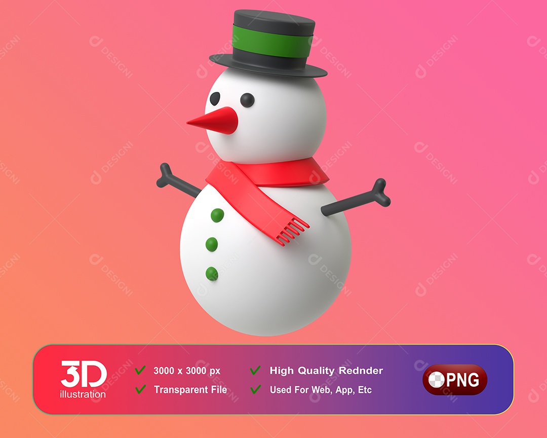 Boneco de Neve Elemento 3D Para Composição PSD