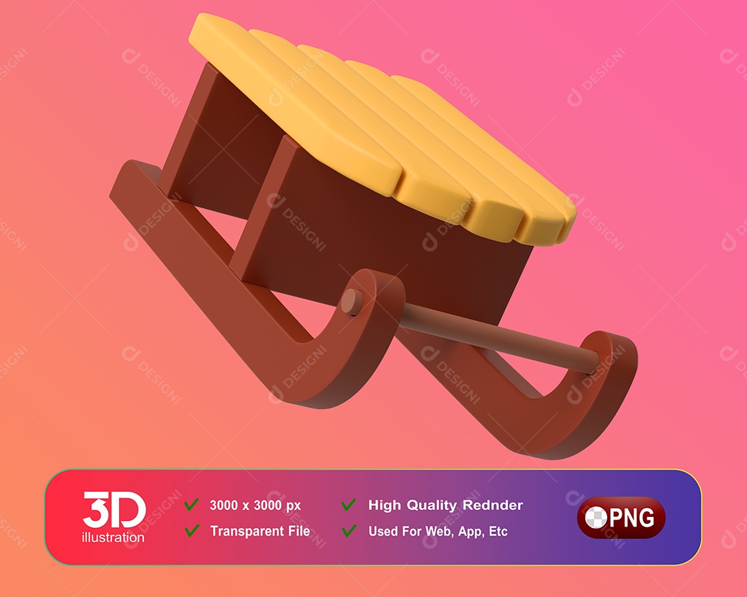 Trenó de Natal Elemento 3D Para Composição PSD