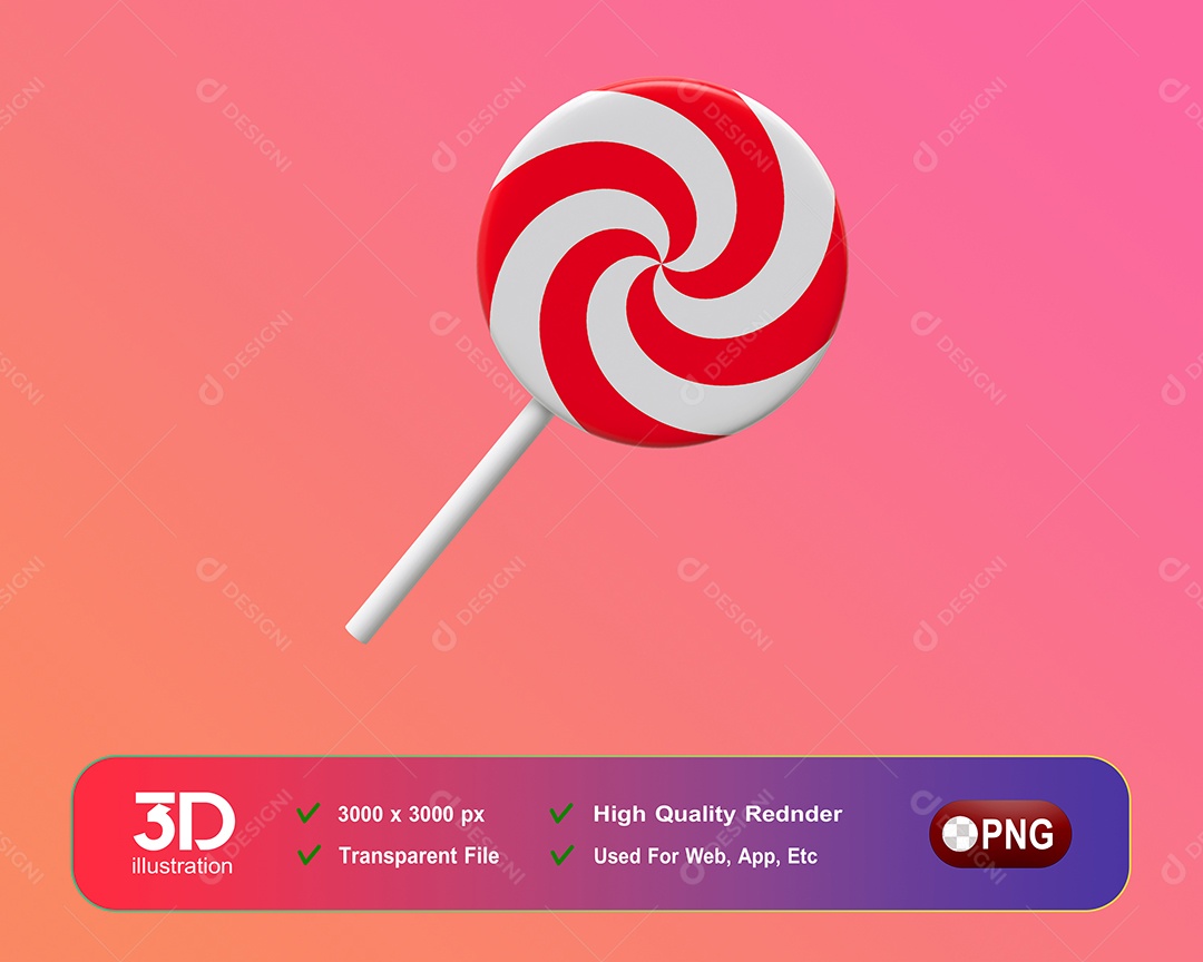 Pirulito de Natal Elemento 3D Para Composição PSD