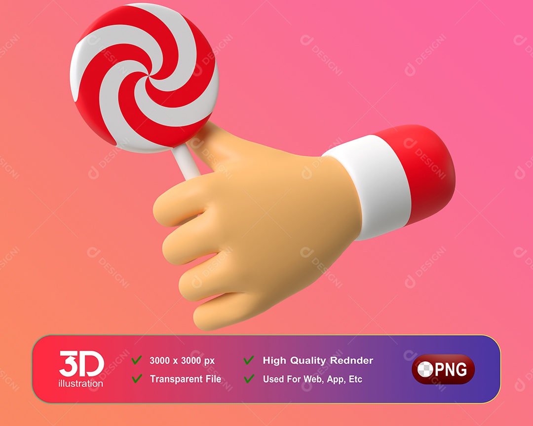 Pirulito de Natal Elemento 3D Para Composição PSD