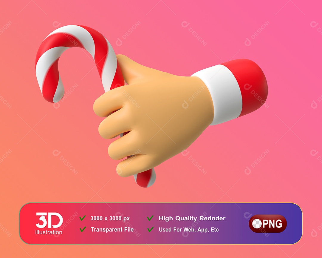 Bengala de Doce de Natal Elemento 3D Para Composição PSD