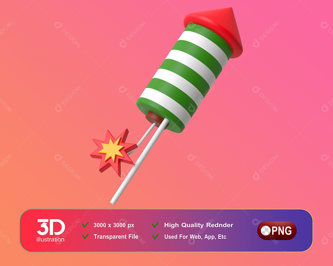 Foguete de Natal Elemento 3D Para Composição PSD