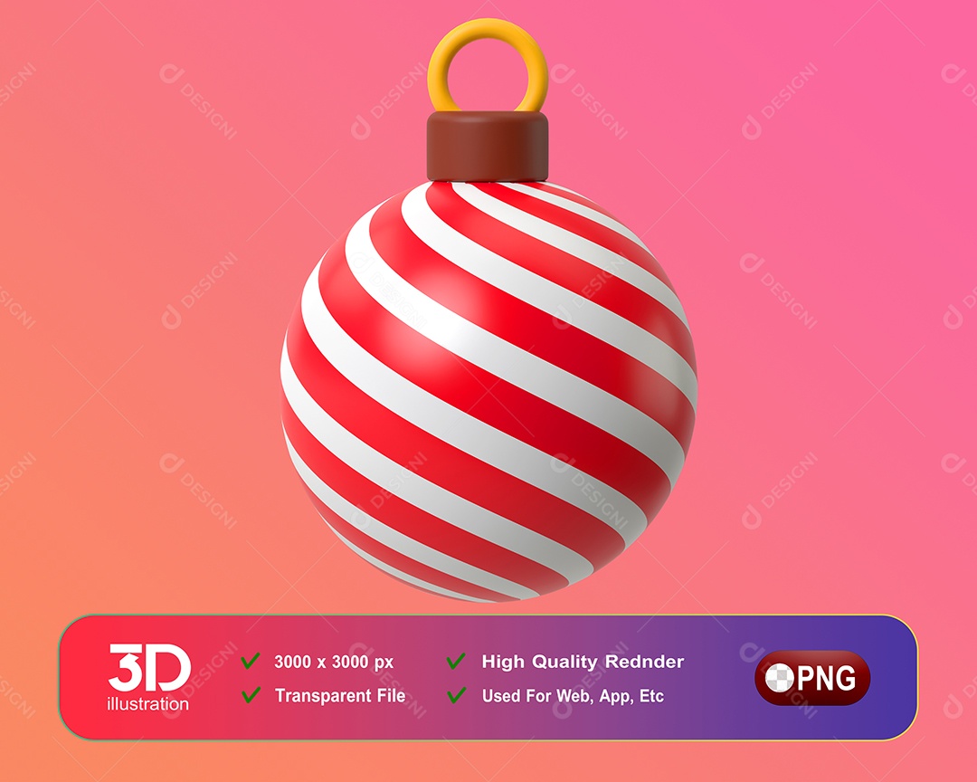Bola de Decoração Natal Elemento 3D Para Composição PSD