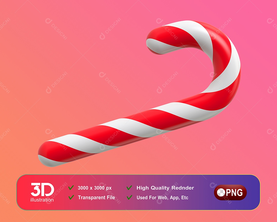 Bengala de Natal Elemento 3D Para Composição PSD