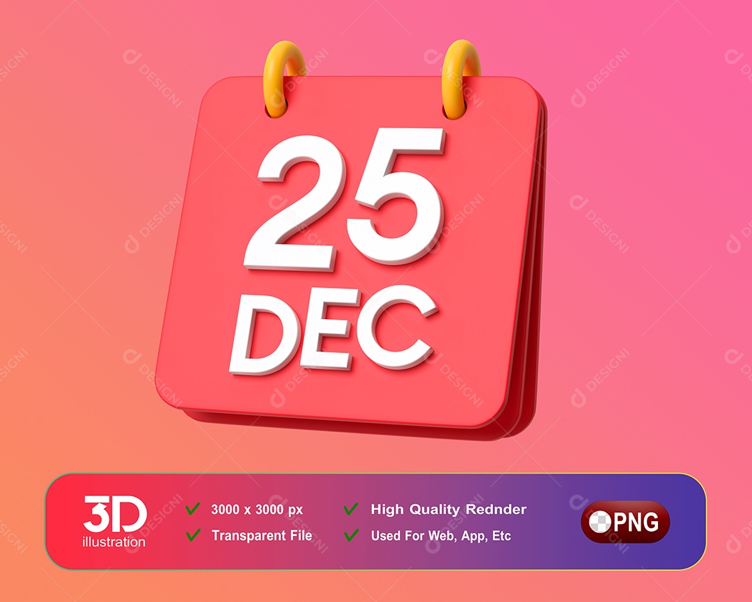 Calendário de Natal Dia 25 Elemento 3D Para Composição PSD