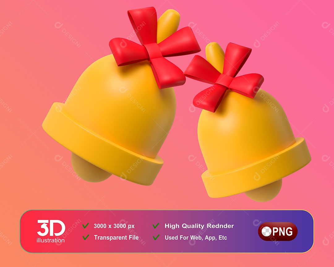 Sinos de Natal Elemento 3D Para Composição PSD