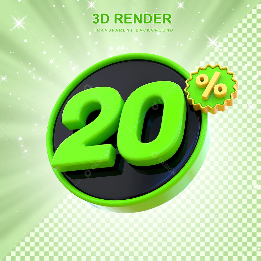 Desconto de 20% Elemento 3D Verde e Preto para Composição PSD