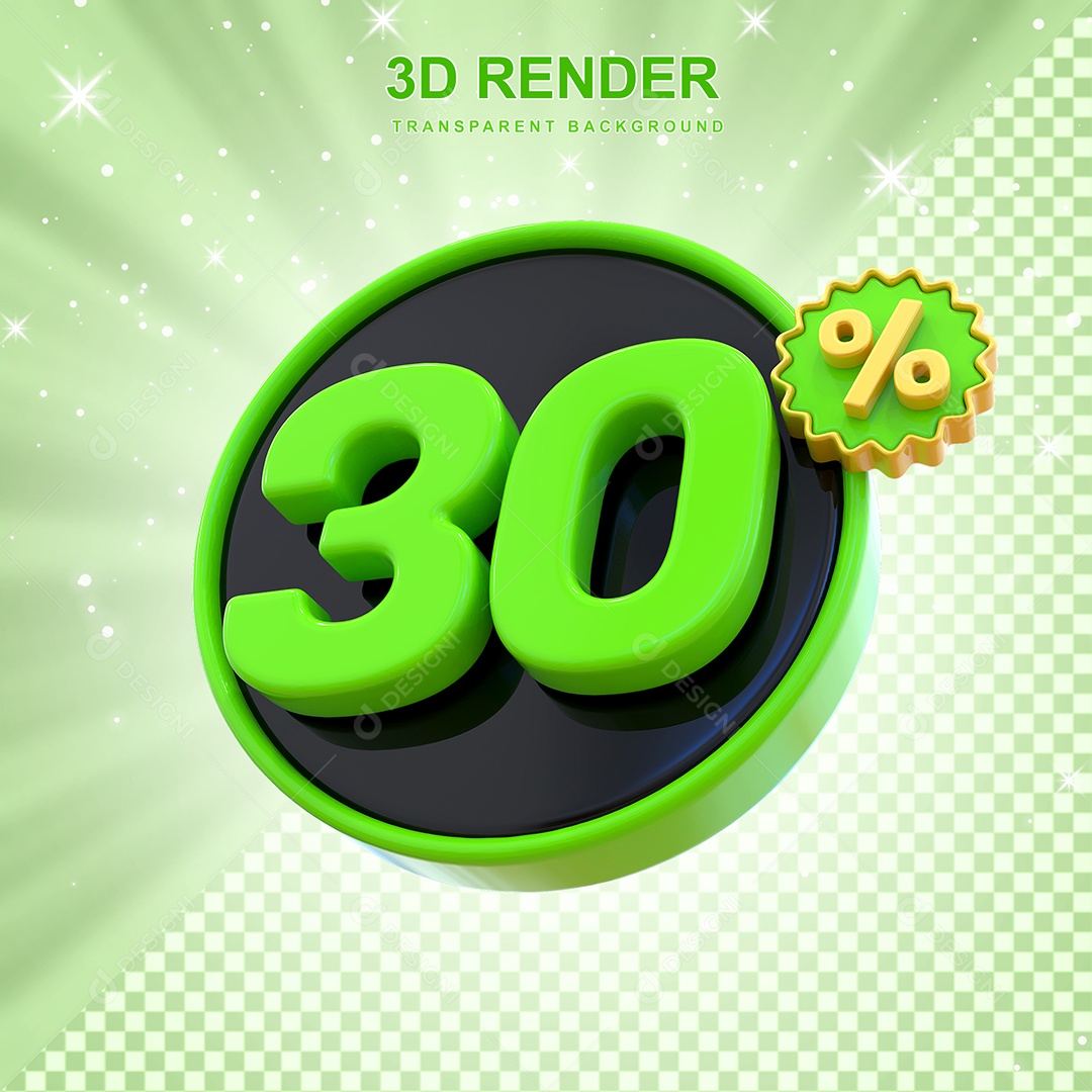 Desconto de 30% Elemento 3D Verde e Preto para Composição PSD