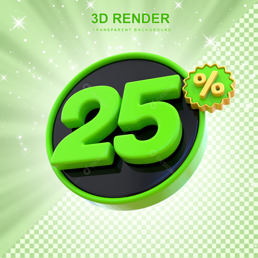 Desconto de 25% Elemento 3D Verde e Preto para Composição PSD