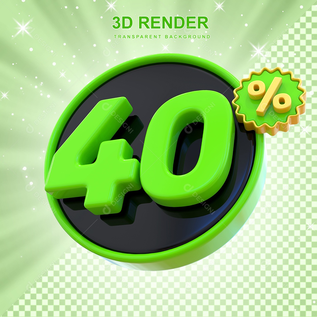 Desconto de 40% Elemento 3D Verde e Preto para Composição PSD