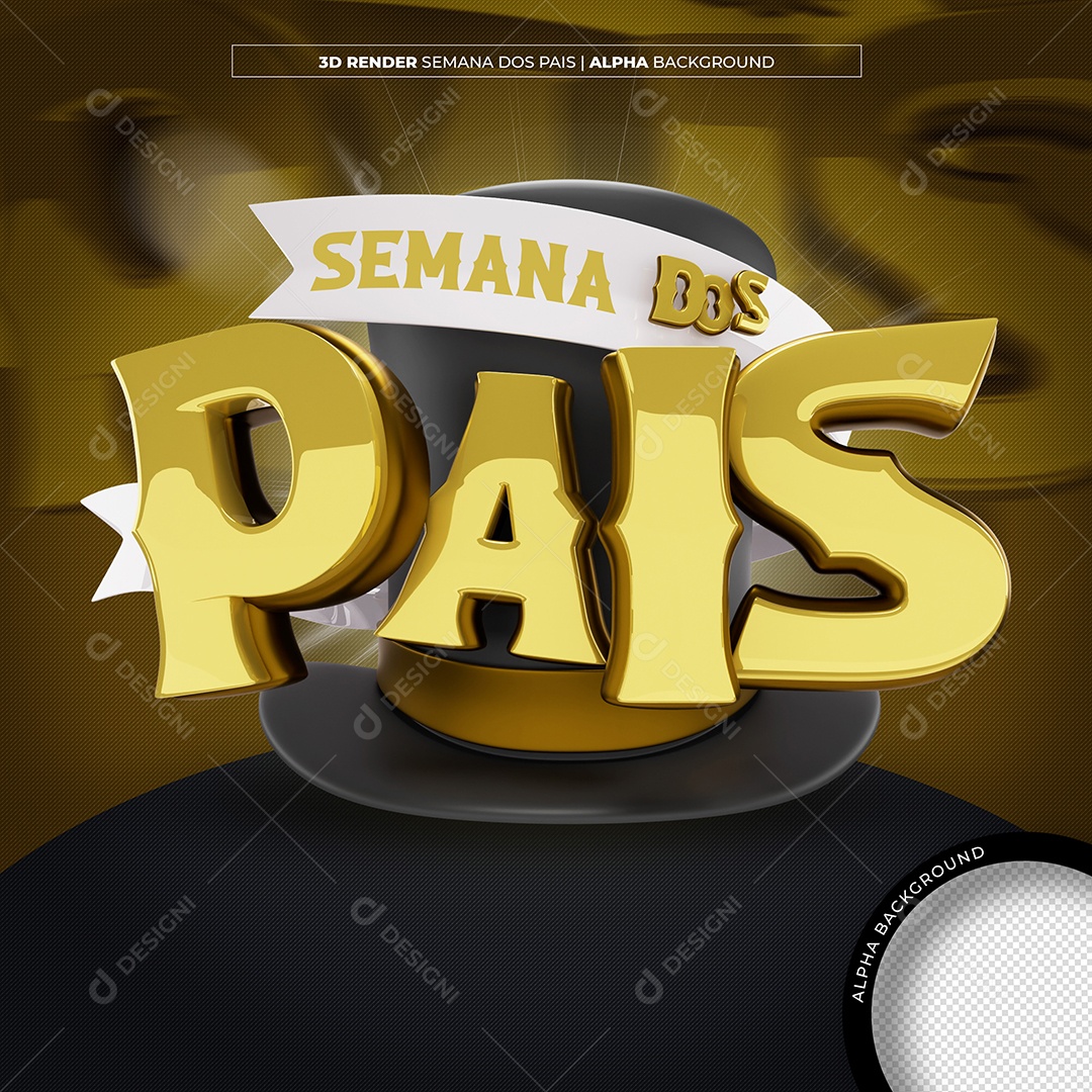 Semana dos Pais Selo 3D Amarelo para Composição PSD