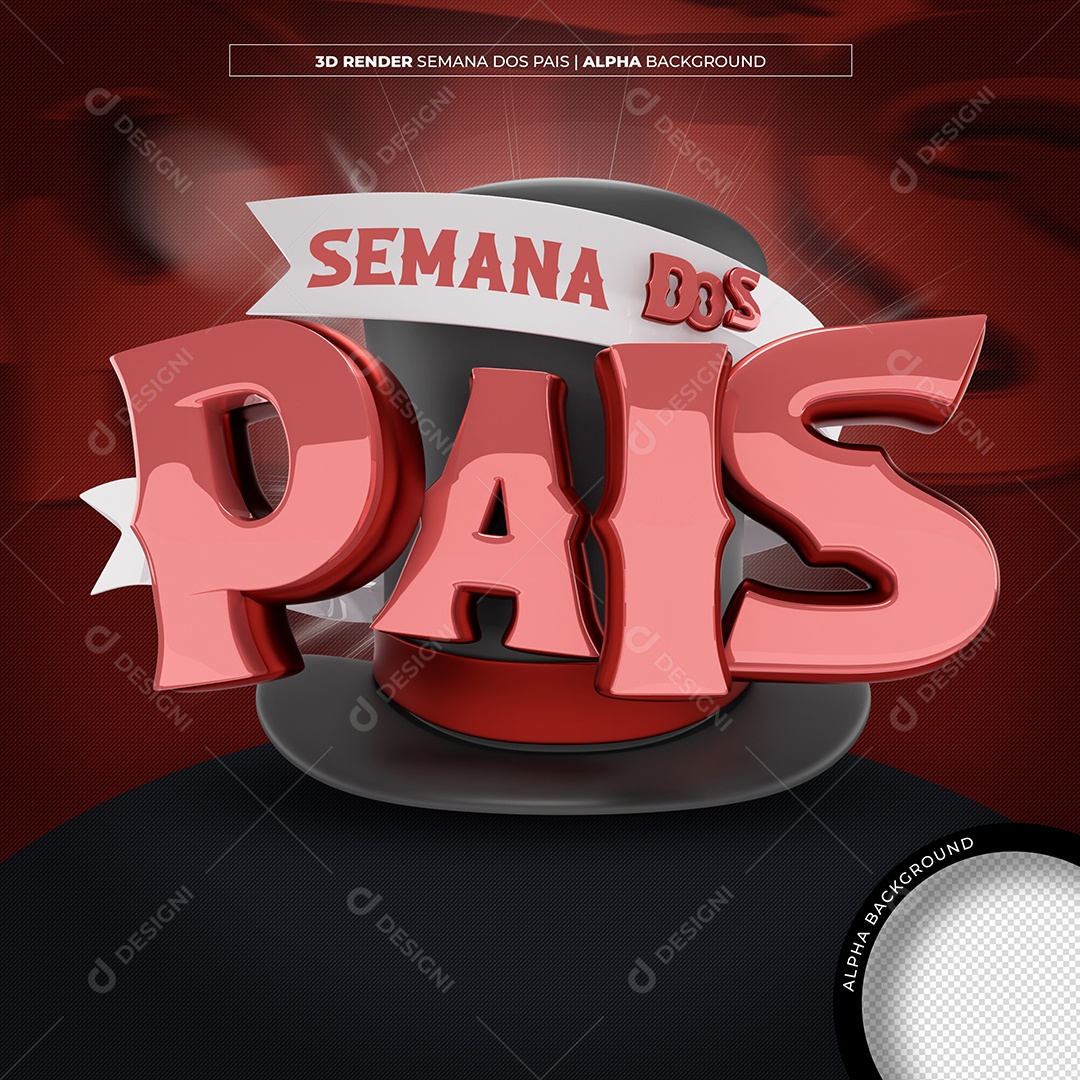 Semana dos Pais Selo 3D Vermelho para Composição PSD