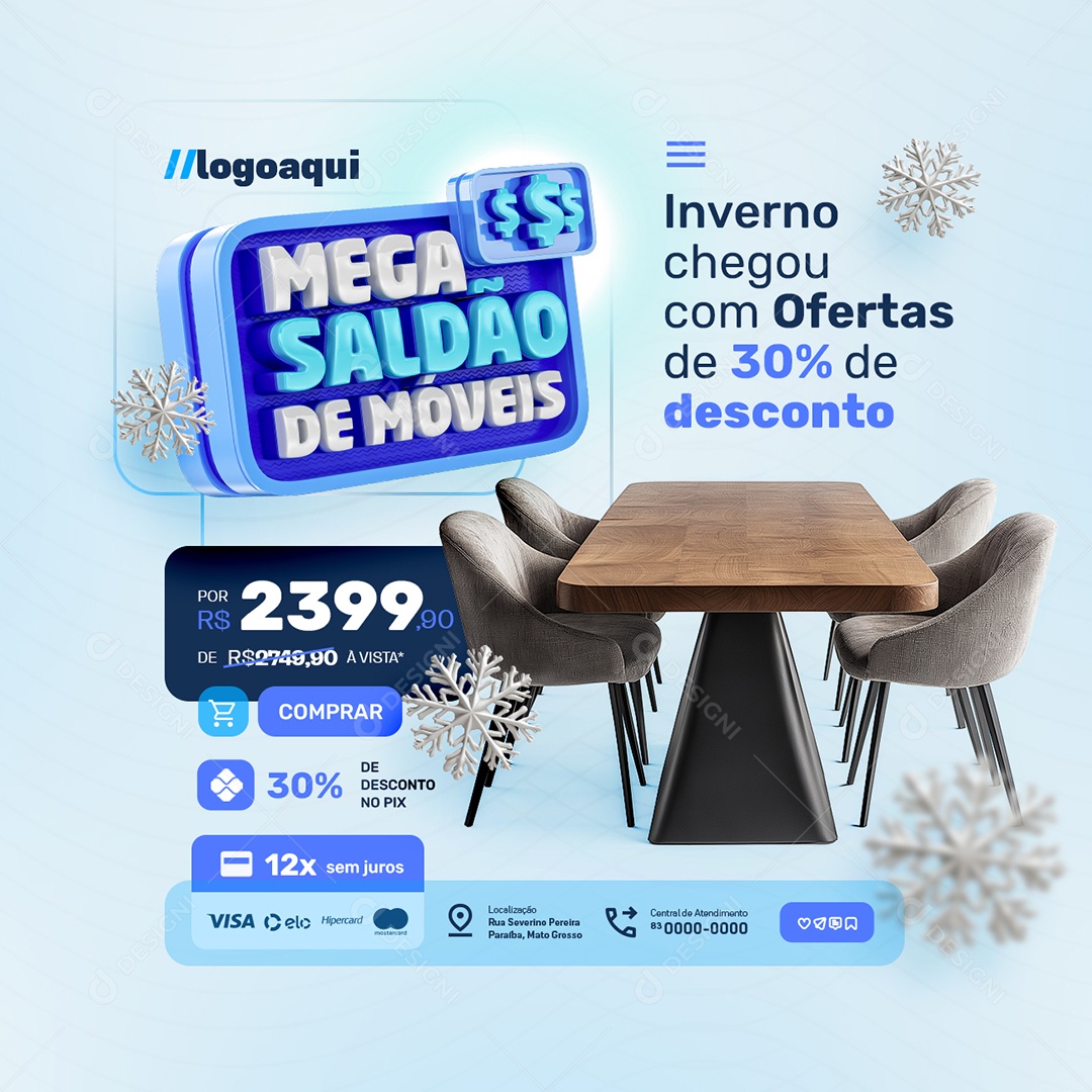 Social Media Mega Saldão de Móveis Mesa com Cadeiras PSD Editável