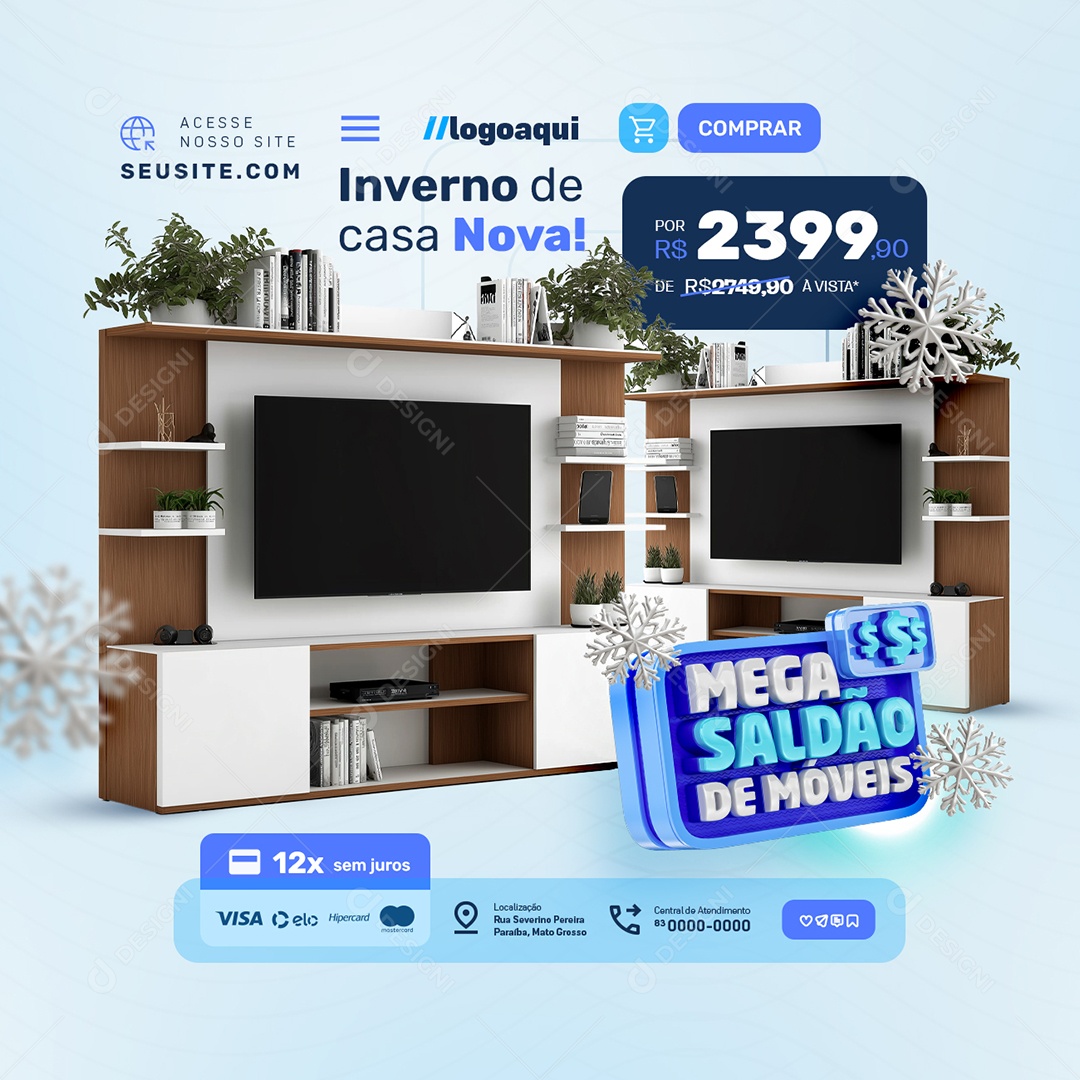 Mega Saldão de Móveis Inverno de Casa Social Media PSD Editável