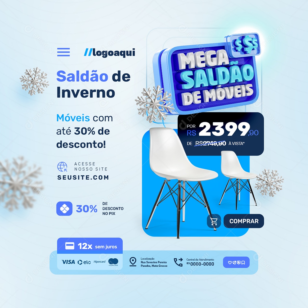Mega Saldão de Móveis Até 30% de Desconto Social Media PSD Editável