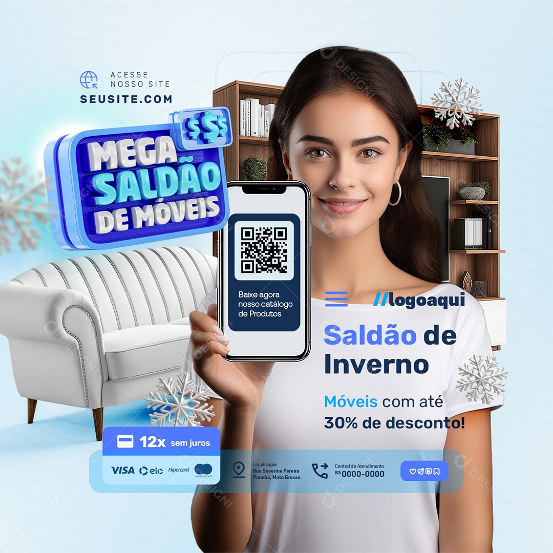 Mega Saldão de Móveis 30% de Desconto Social Media PSD Editável