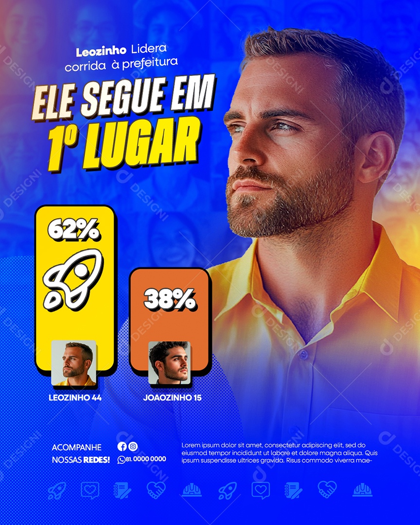 Política Ele Segue em 1 Lugar Social Media PSD Editável