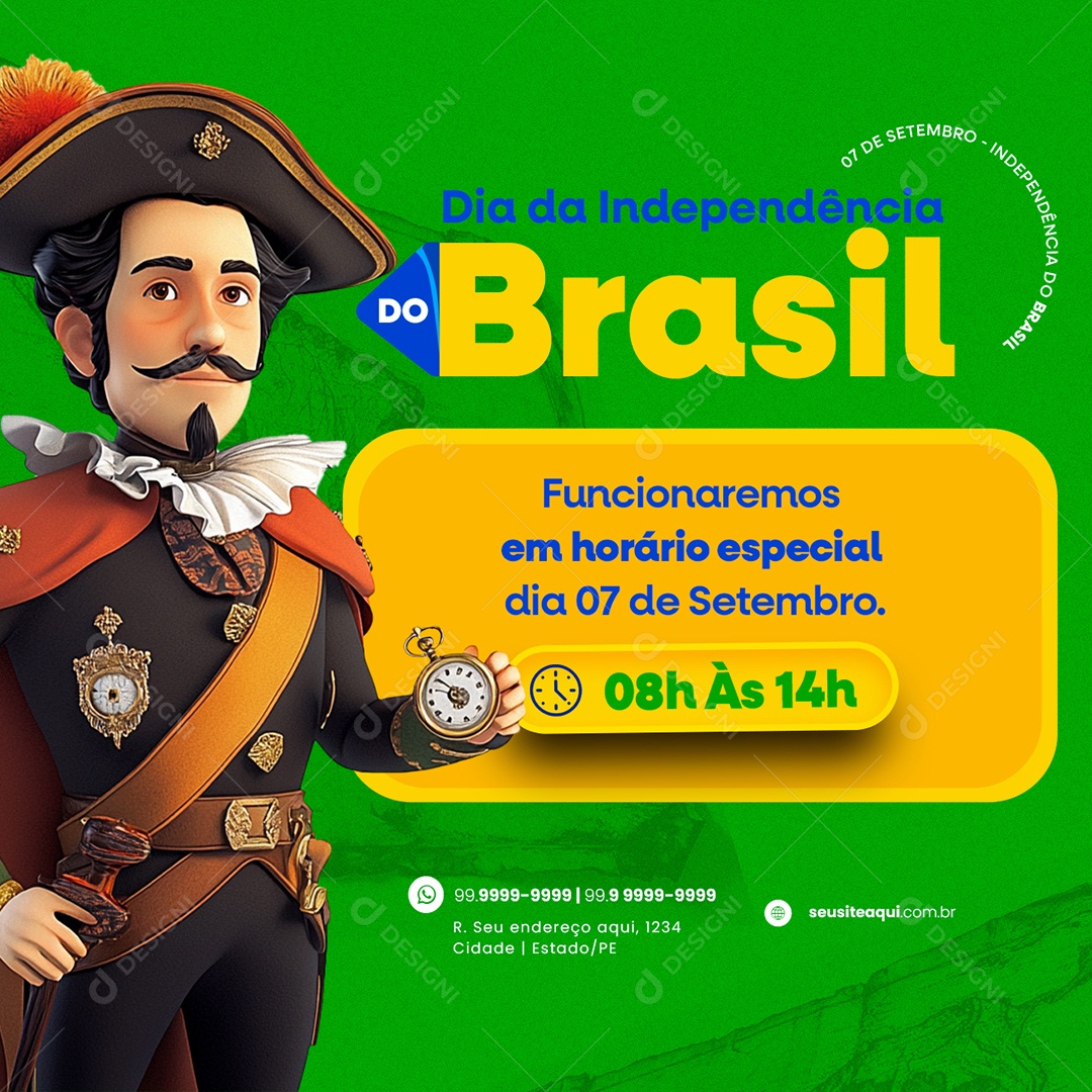 Dia da Independência do Brasil 07 de Setembro Funcionaremos Social Media PSD Editável