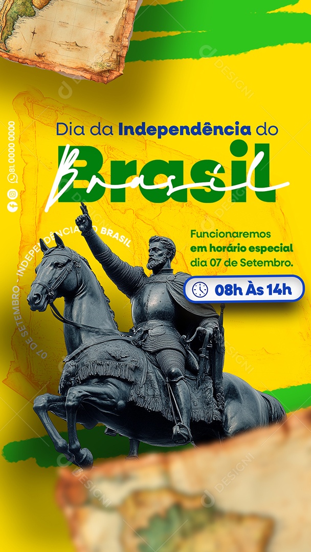 Story Dia da Independência do Brasil 07 de Setembro Funcionaremos em Horário Especiial Social Media PSD Editável