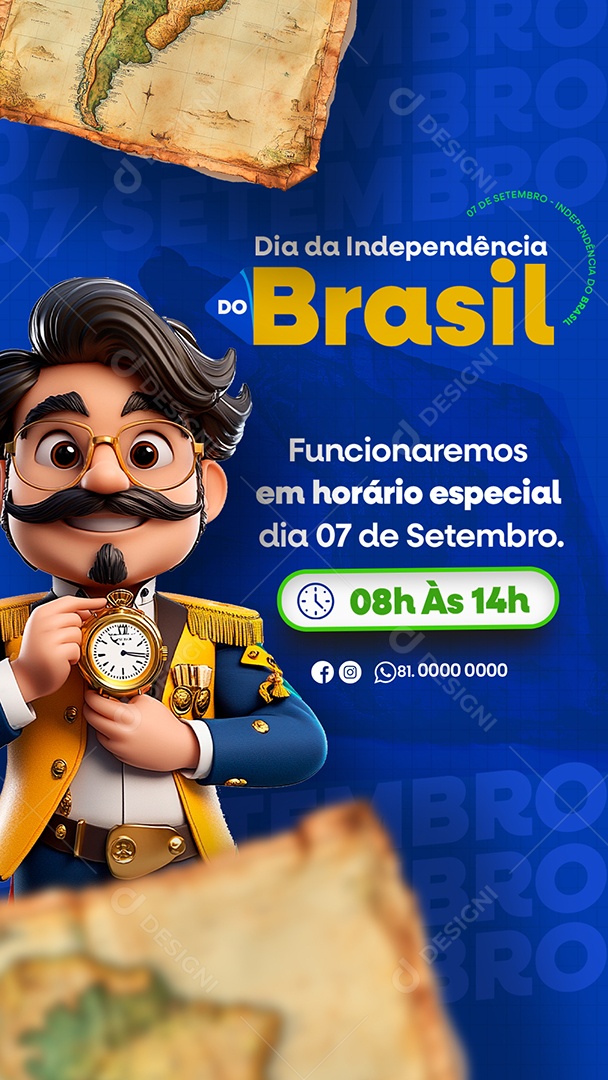 Story Dia da Independência do Brasil 07 de Setembro Horário 08 as 14 H Social Media PSD Editável