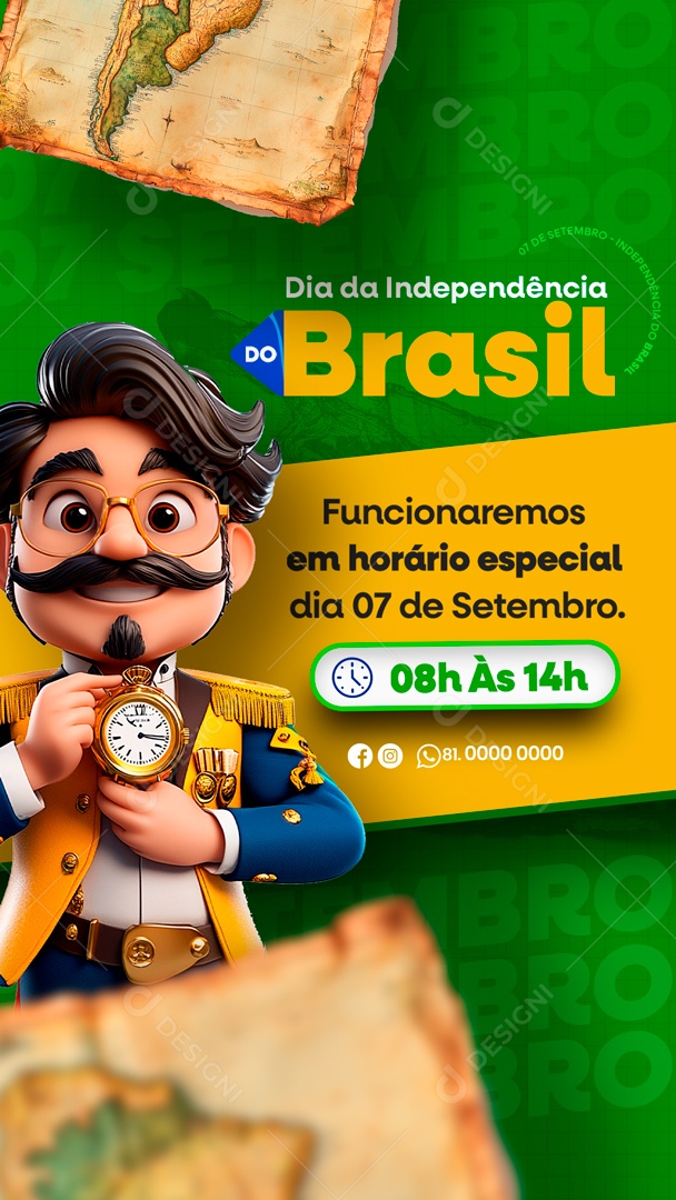 Story Dia da Independência do Brasil 07 de Setembro Horário Especial Social Media PSD Editável