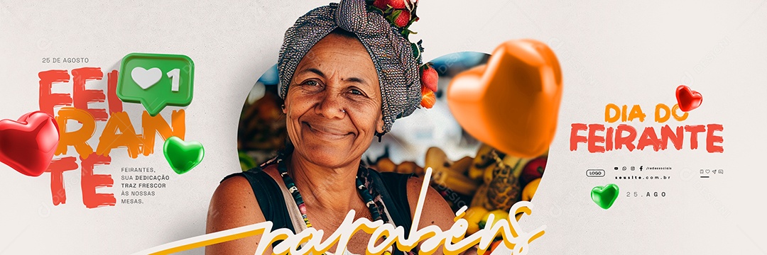 Carrossel Dia do Feirante 25 de Agosto Parabéns Social Media PSD Editável