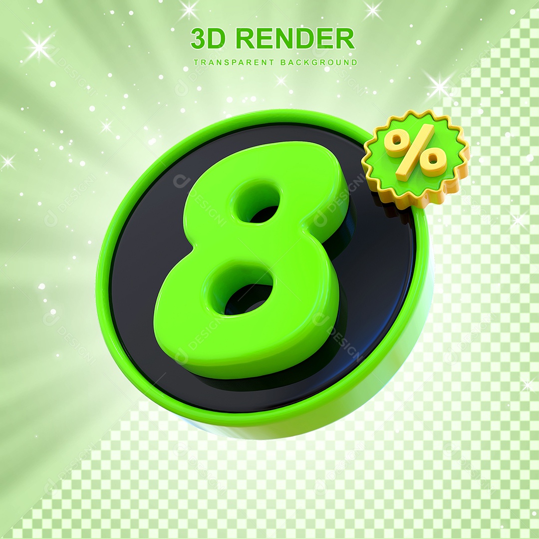 Desconto de 8% Elemento 3D Verde e Preto para Composição PSD