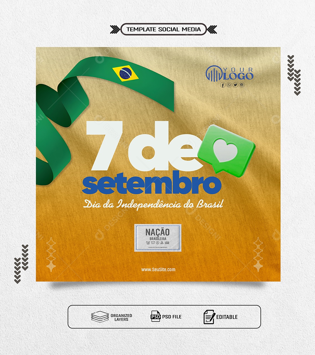 Dia da Independência do Brasil 07 de Setembro Social Media PSD Editável
