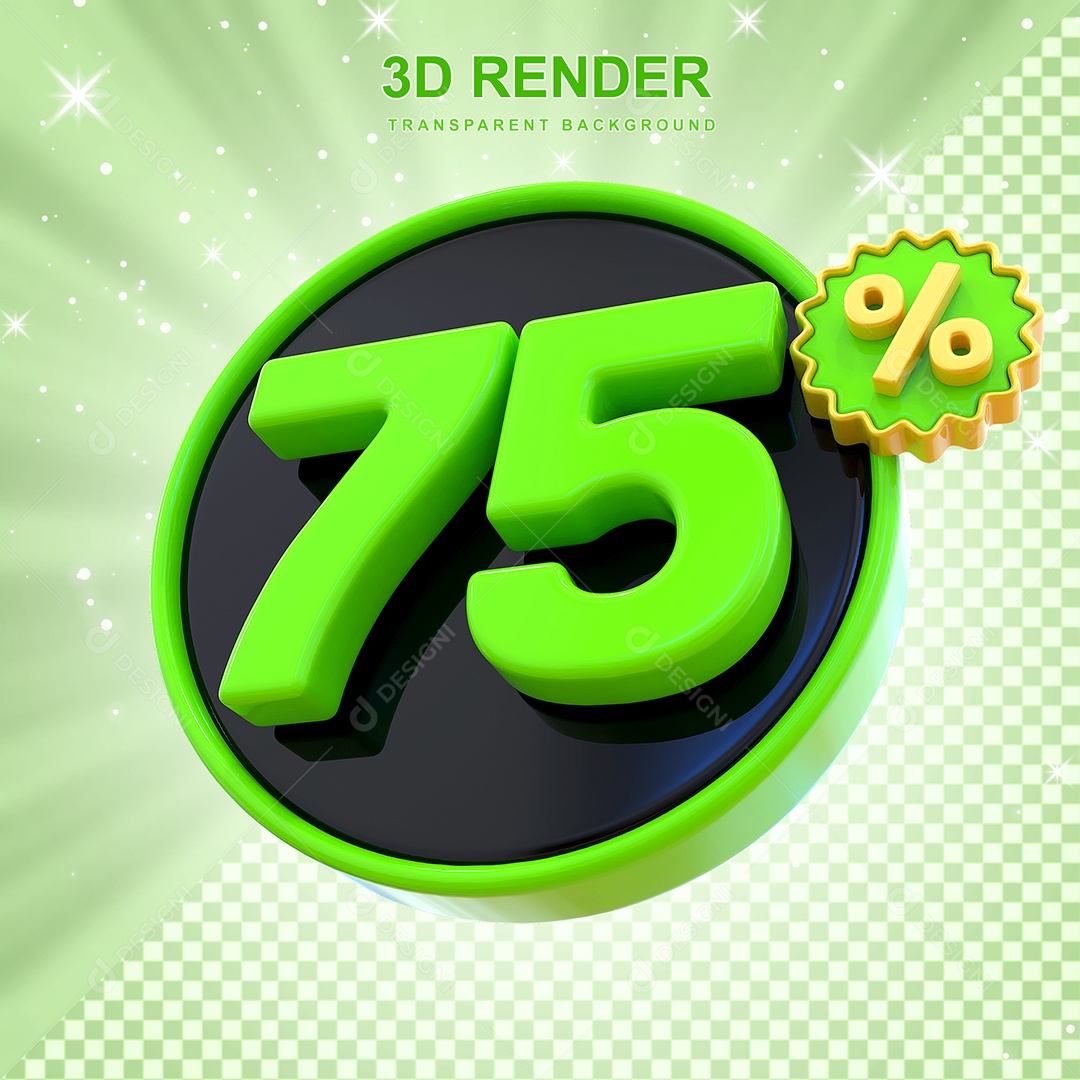 Desconto de 75% Elemento 3D Verde e Preto para Composição PSD
