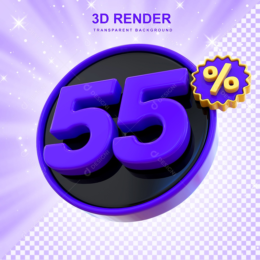 Desconto de 55% Elemento 3D Roxo e Preto para Composição PSD