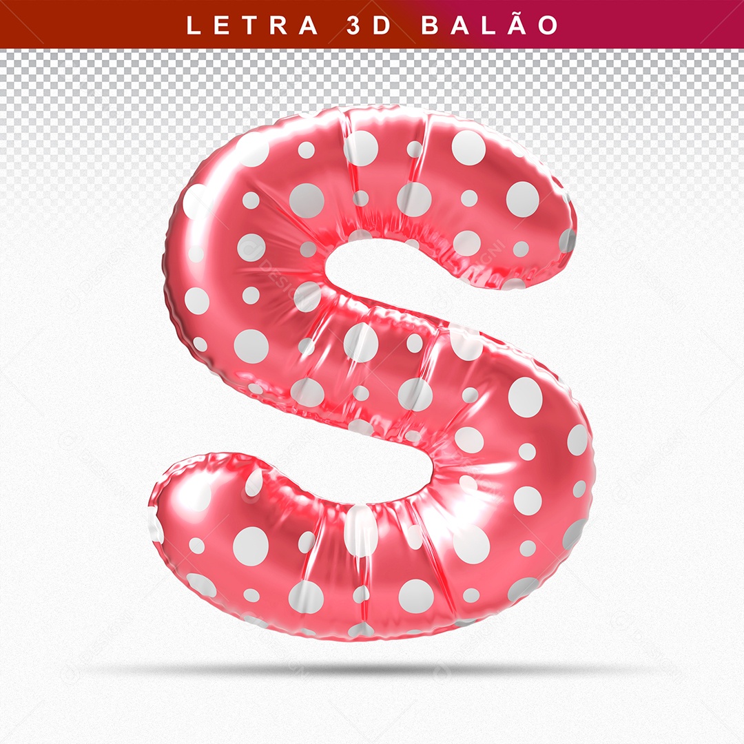 Balão de Letra S Maiúscula Elemento 3D Vermelho para Composição PSD