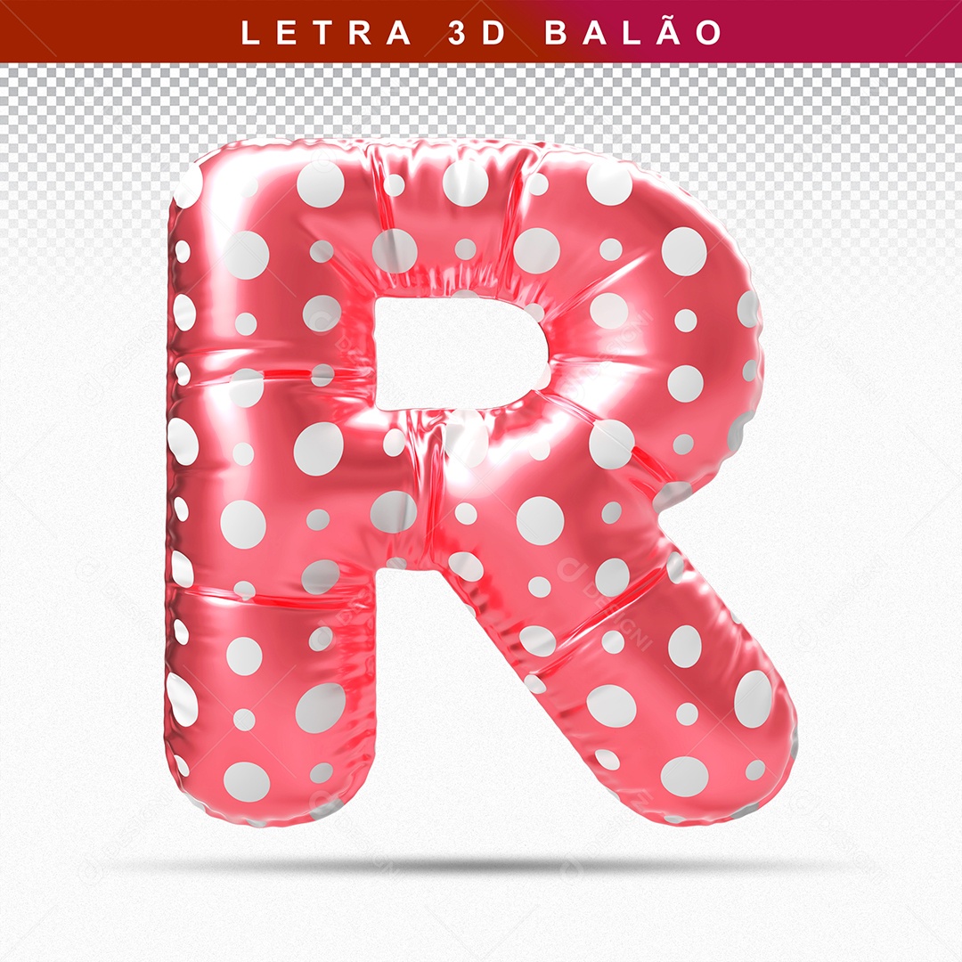 Balão de Letra R Maiúscula Elemento 3D Vermelho para Composição PSD