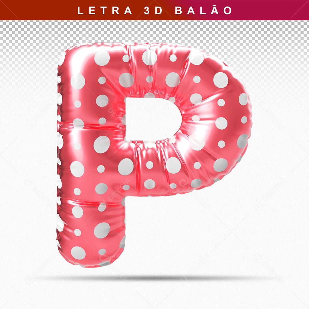 Balão de Letra P Maiúscula Elemento 3D Vermelho para Composição PSD
