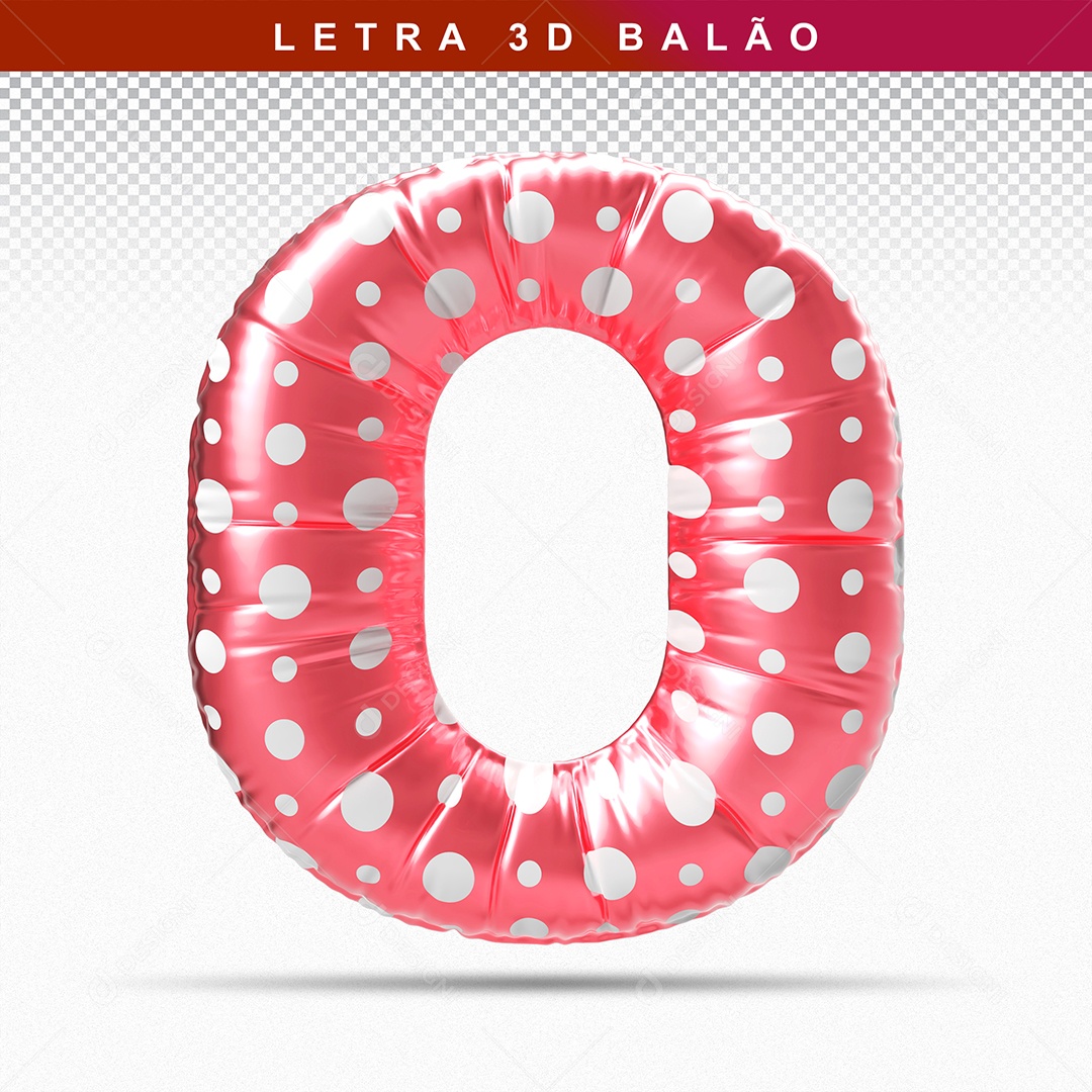 Balão de Letra O Maiúscula Elemento 3D Vermelho para Composição PSD