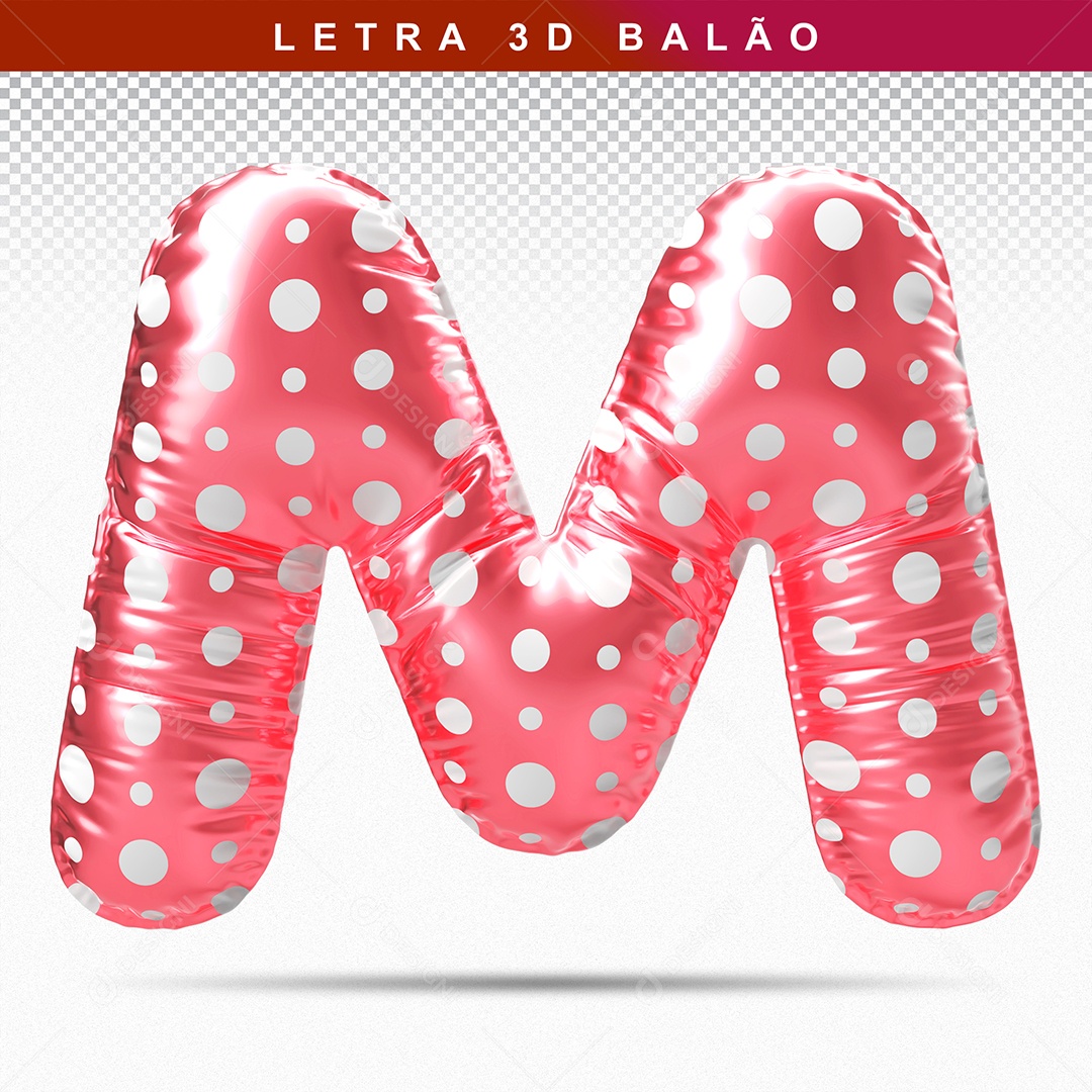 Balão de Letra M Maiúscula Elemento 3D Vermelho para Composição PSD