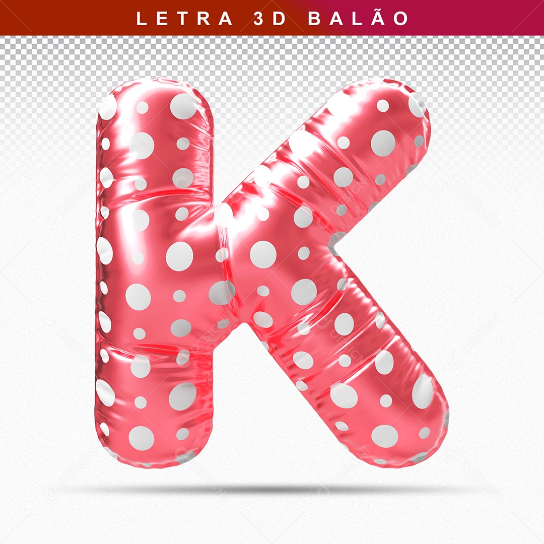 Balão de Letra K Maiúscula Elemento 3D Vermelho para Composição PSD