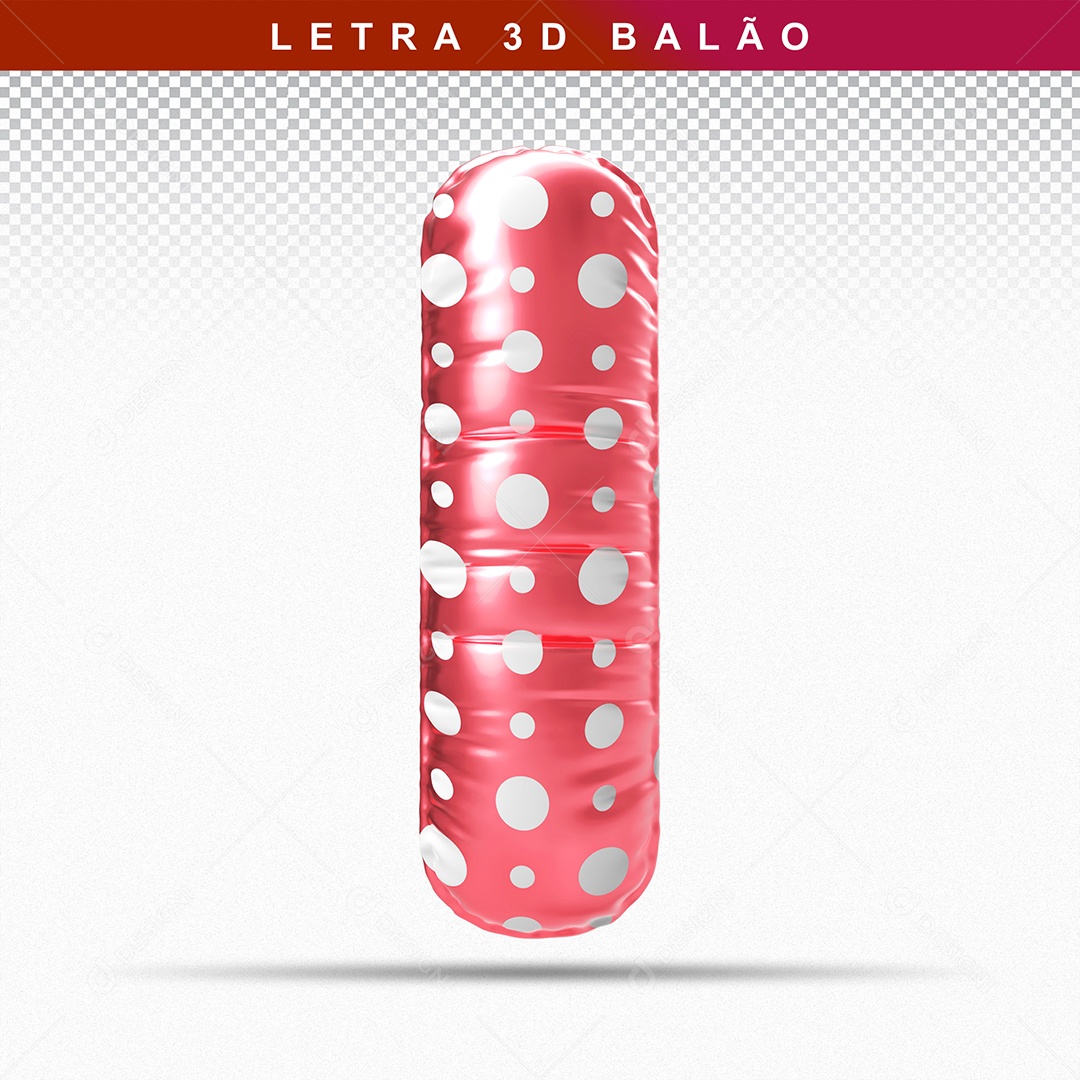 Balão de Letra I Maiúscula Elemento 3D Vermelho para Composição PSD