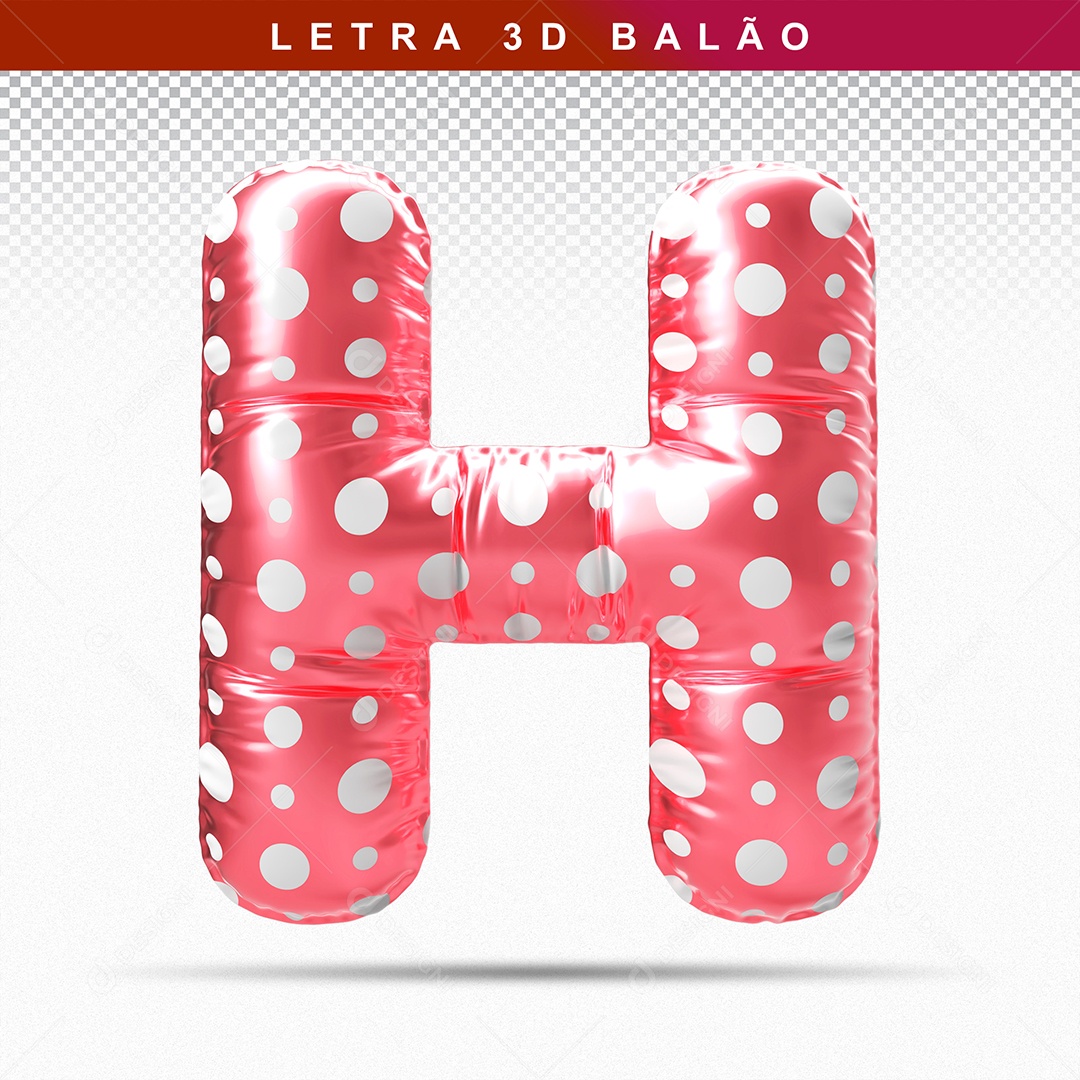 Balão de Letra H Maiúscula Elemento 3D Vermelho para Composição PSD