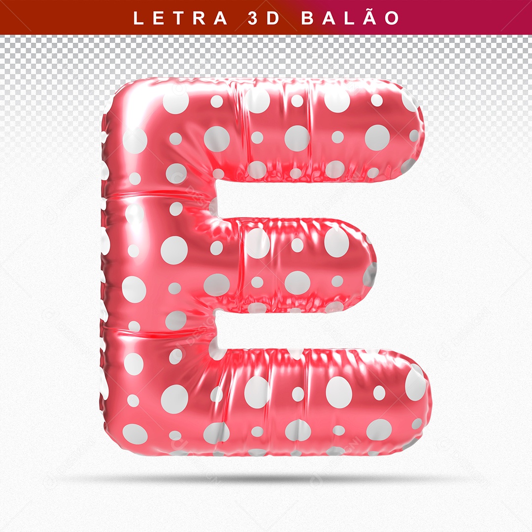 Balão de Letra E Maiúscula Elemento 3D Vermelho para Composição PSD