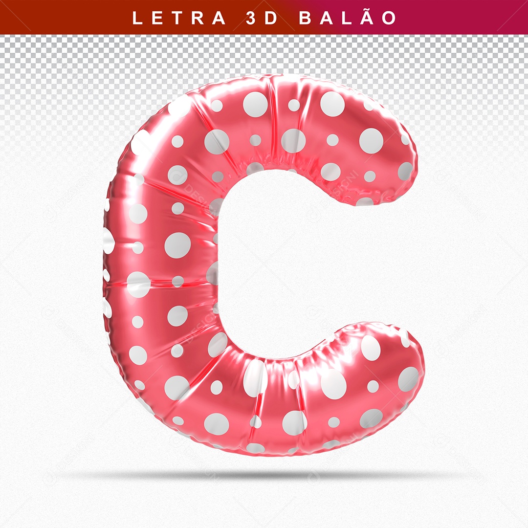 Balão de Letra C Maiúscula Elemento 3D Vermelho para Composição PSD