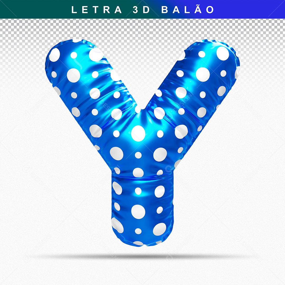 Balão de Letra Y Maiúscula Elemento 3D Azul  para Composição PSD