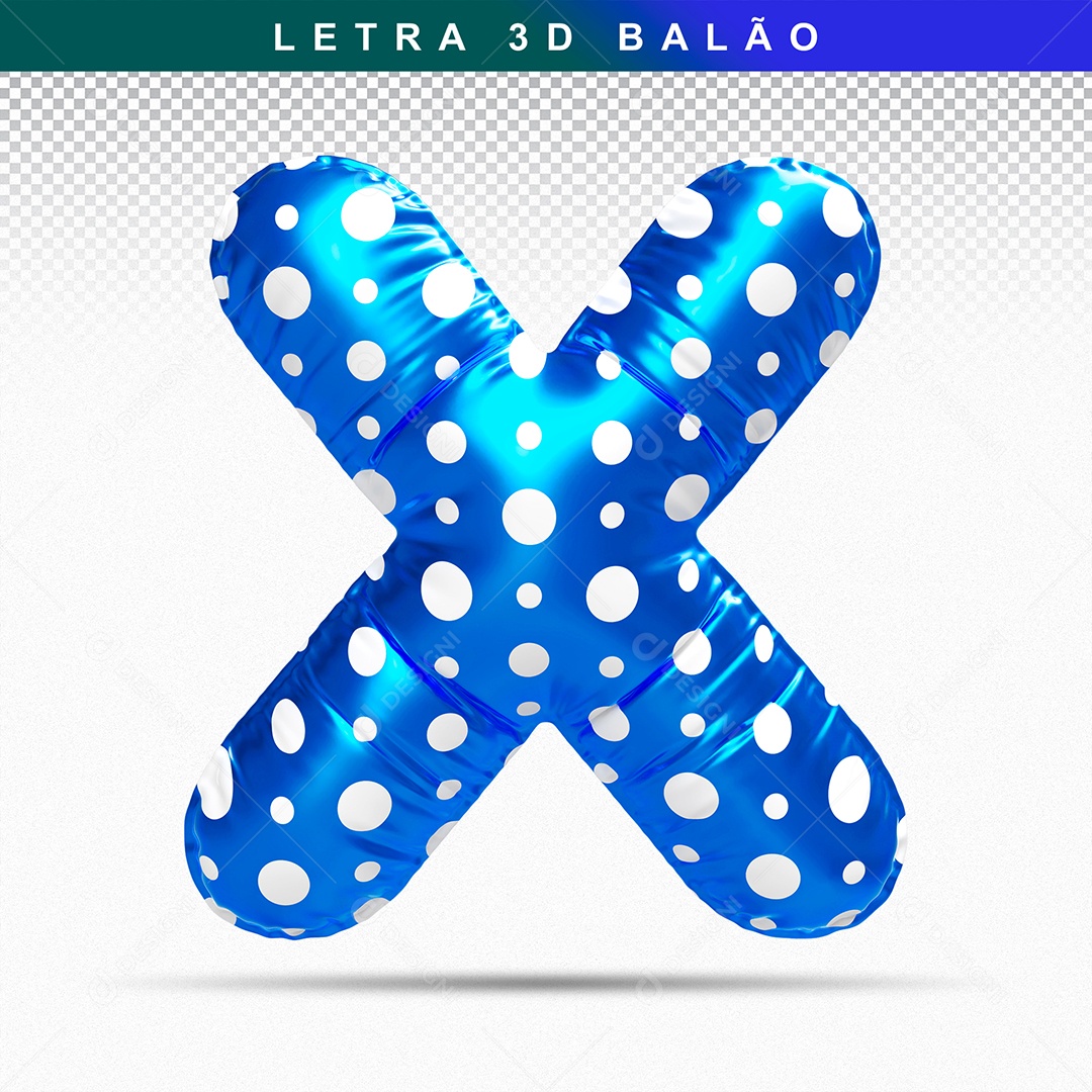 Balão de Letra X Maiúscula Elemento 3D Azul  para Composição PSD