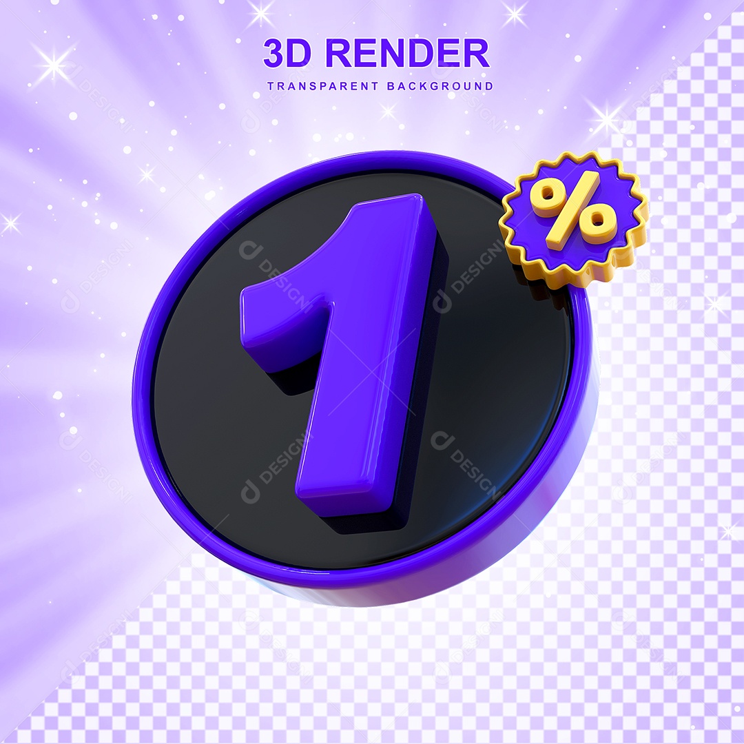 Desconto de 1% Elemento 3D Roxo e Preto para Composição PSD